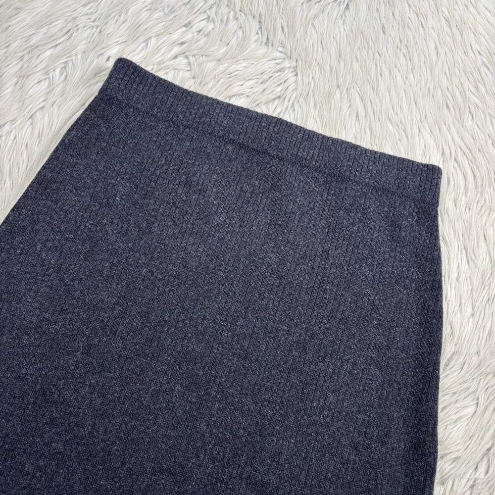 Vince‎ Women's L Charcoal Gray Ribbed Knit Midi Skirt Cozycore Preppy Cool Girl - Picture 3 of 7